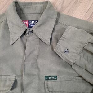 VTG Chaps Ralph Lauren Shirt Mens Medium Green Long Sleeve Button Up Fleece